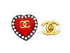 Vintage Chanel earrings red black heart rhinestone