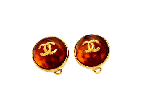Vintage Chanel earrings CC logo orange glass stone