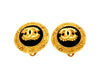 Vintage Chanel earrings CC logo black stone round