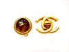 Vintage Chanel earrings CC logo gold stone round