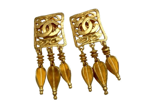Vintage Chanel earrings CC logo quad charms dangle
