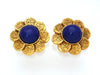 Vintage Chanel earrings CC logo round navy blue stone