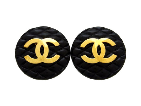 Vintage Chanel earrings Ashlee Simpson quilted black CC logo