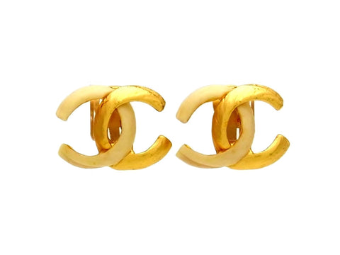 Vintage Chanel earrings CC logo white & gold