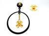 Vintage Chanel earrings CC logo black hoop clover dangle