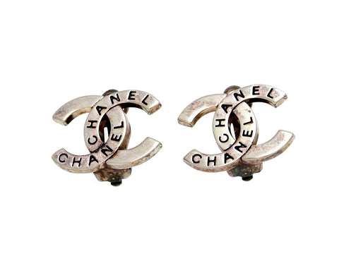 Vintage Chanel earrings CC logo silver color