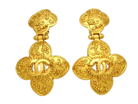 Vintage Chanel earrings CC logo flower dangle