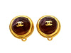 Vintage Chanel earrings CC logo brown glass stone
