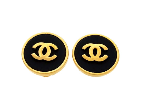 Vintage Chanel earrings CC logo black round small