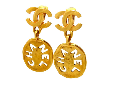 Vintage Chanel earrings CC logo plate dangle