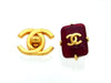 Vintage Chanel earrings CC logo red glass stone