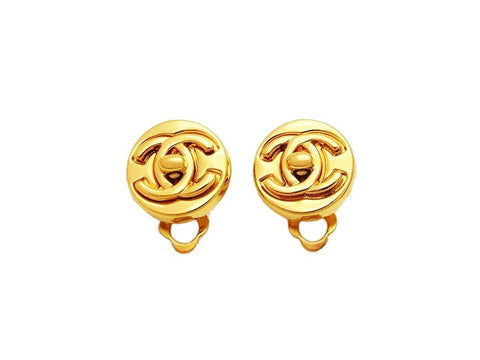 Vintage Chanel earrings turnlock CC logo round