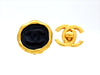 Vintage Chanel earrings black CC logo round