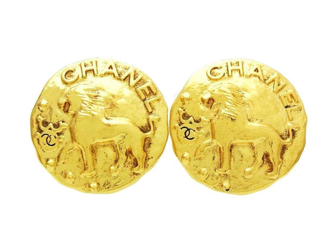 Vintage Chanel earrings Lion large medal