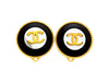 Vintage Chanel earrings CC logo black wood round