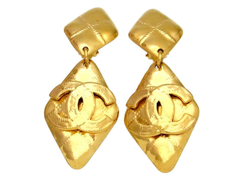 Vintage Chanel earrings CC logo rhombus dangle