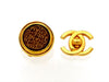 Vintage Chanel earrings logo glass stone round