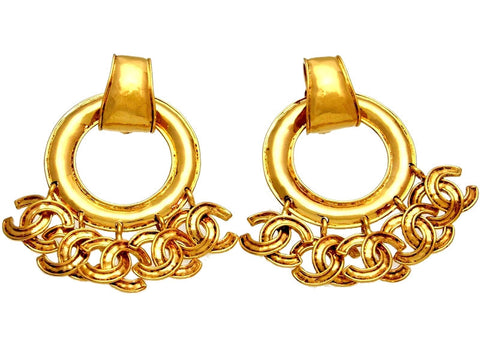 Vintage Chanel earrings CC logo hoop dangle huge