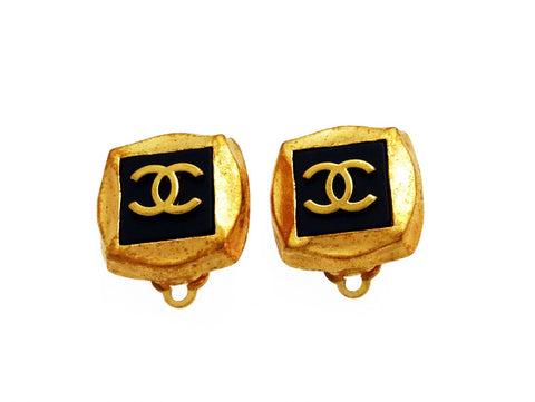 Vintage Chanel earrings CC logo black quad