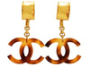 Vintage Chanel earrings CC logo dangle tortoiseshell plastic