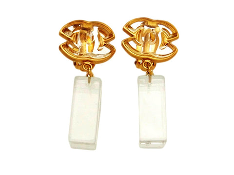 Vintage Chanel earrings CC logo clear dangle plastic