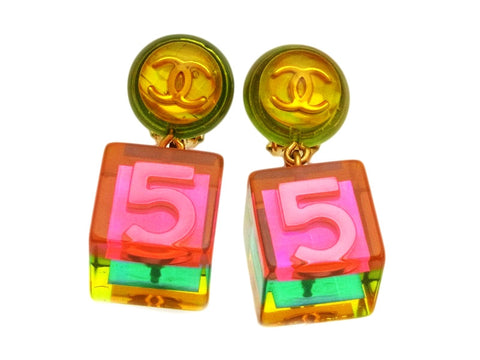 Vintage Chanel earrings No.5 pink dangle plastic