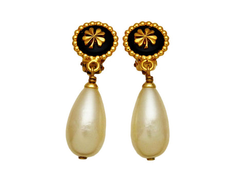 Vintage Chanel earrings clover pearl dangle