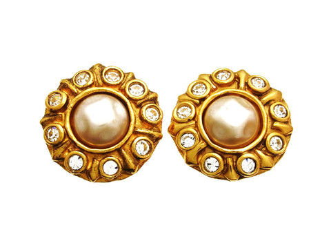 Vintage Chanel earrings pearl rhinestone round