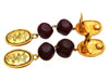 Vintage Chanel earrings CC logo red stone dangle