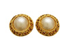 Vintage Chanel earrings logo pearl round