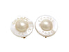 Vintage Chanel earrings logo pearl round white