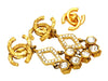 Vintage Chanel earrings CC logo rhinestone dangle
