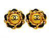 Vintage Chanel earrings CC logo round leather chain