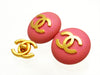 Vintage Chanel earrings CC logo round pink