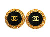 Vintage Chanel earrings CC logo black chain round