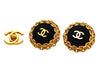Vintage Chanel earrings CC logo black chain round
