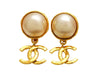 Vintage Chanel earrings pearl CC logo dangle
