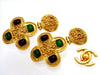 Vintage Chanel earrings CC logo red green glass stone dangle