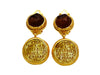 Vintage Chanel earrings CC logo brown glass dangle