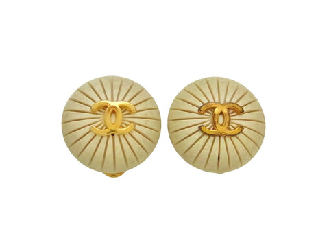 Vintage Chanel earrings CC logo round white