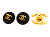 Vintage Chanel earrings CC logo black quilted round