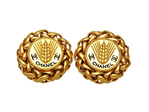 Vintage Chanel earrings CC logo rice ear round