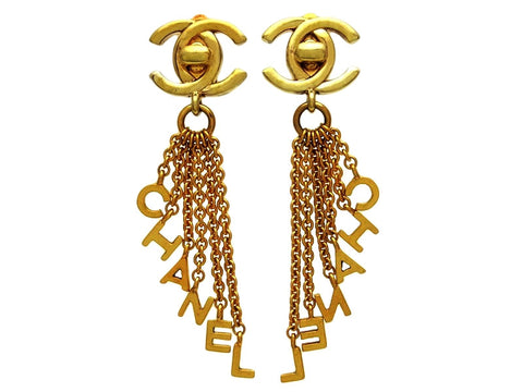 Vintage Chanel earrings CC logo turnlock logo dangle