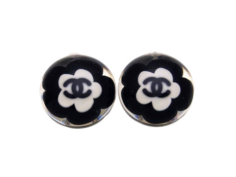 Vintage Chanel earrings CC logo flower clear round