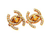 Vintage Chanel earrings CC logo turnlock rhinestone
