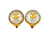Vintage Chanel earrings CC logo round white stone