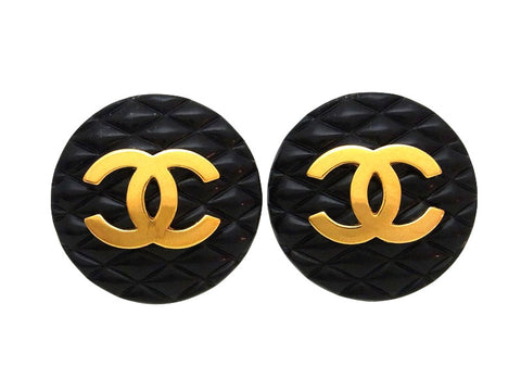 Vintage Chanel earrings quilted black as seen on Ashlee Simpson