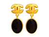 Vintage Chanel earrings CC logo black stone dangle