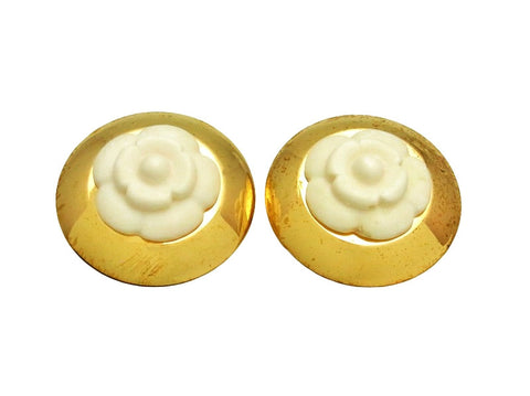 Vintage Chanel earrings white camellia round