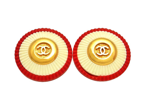 Vintage Chanel earrings CC logo red white round